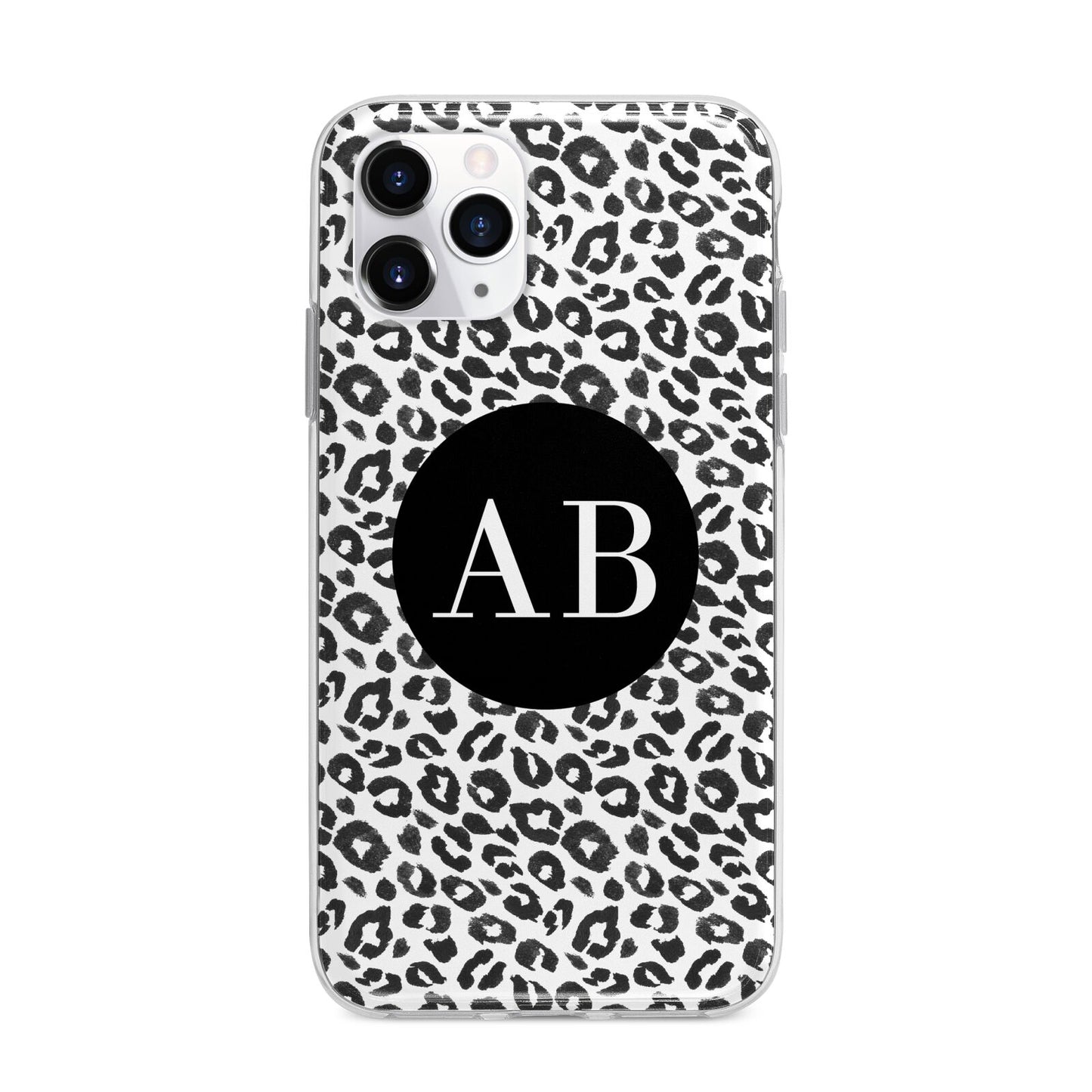 Leopard Print Black and White Apple iPhone 11 Pro in Silver with Bumper Case