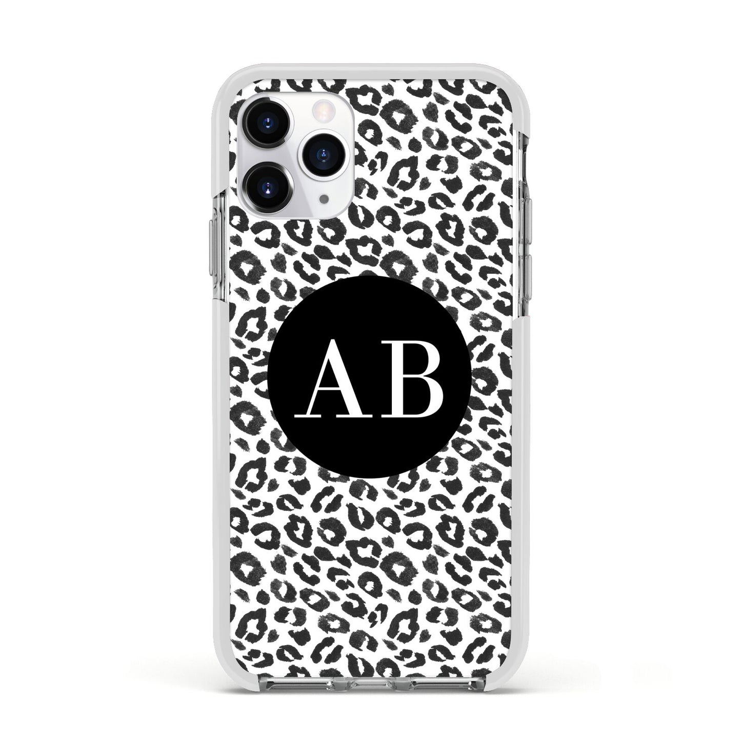 Leopard Print Black and White Apple iPhone 11 Pro in Silver with White Impact Case