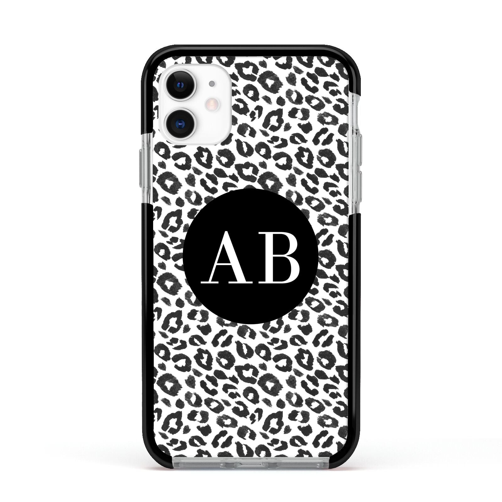 Leopard Print Black and White Apple iPhone 11 in White with Black Impact Case