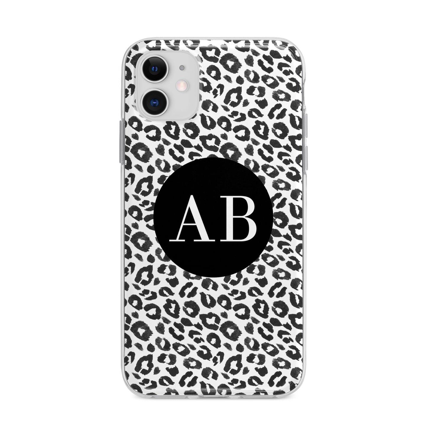 Leopard Print Black and White Apple iPhone 11 in White with Bumper Case