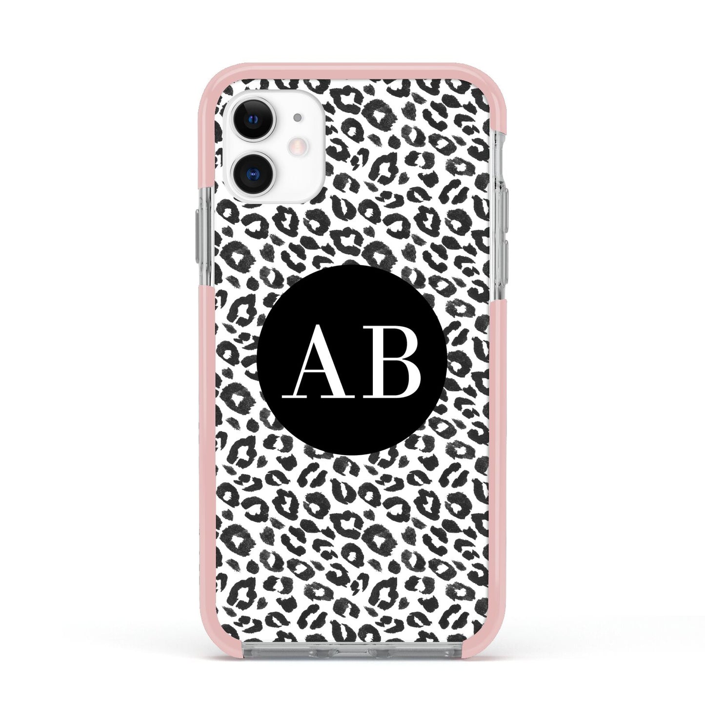 Leopard Print Black and White Apple iPhone 11 in White with Pink Impact Case