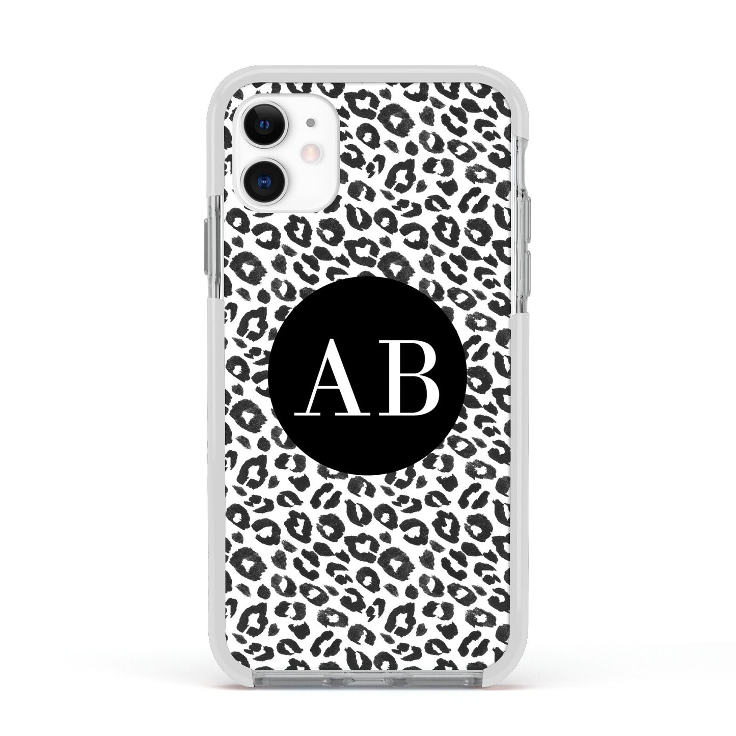 Leopard Print Black and White Apple iPhone 11 in White with White Impact Case
