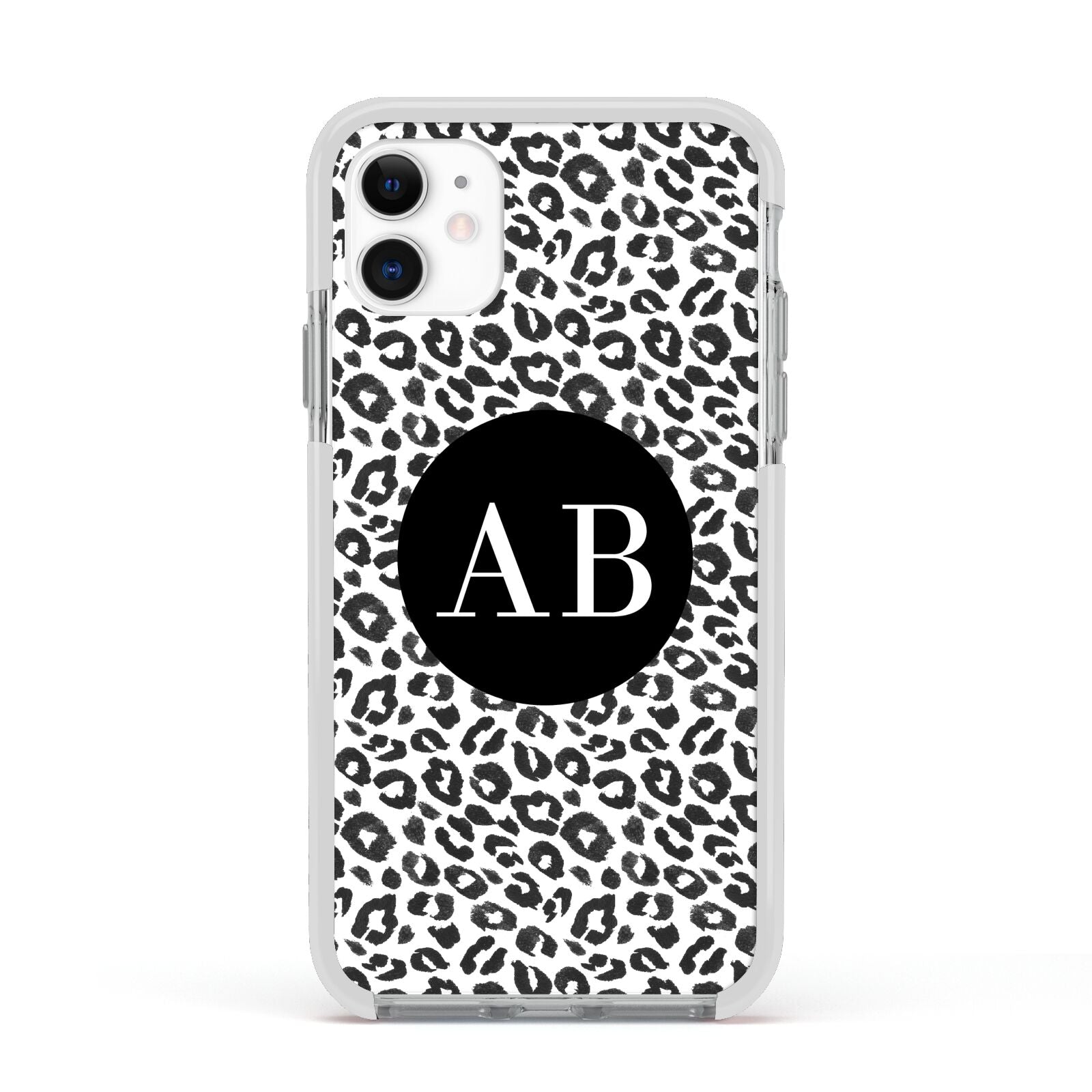Leopard Print Black and White Apple iPhone 11 in White with White Impact Case