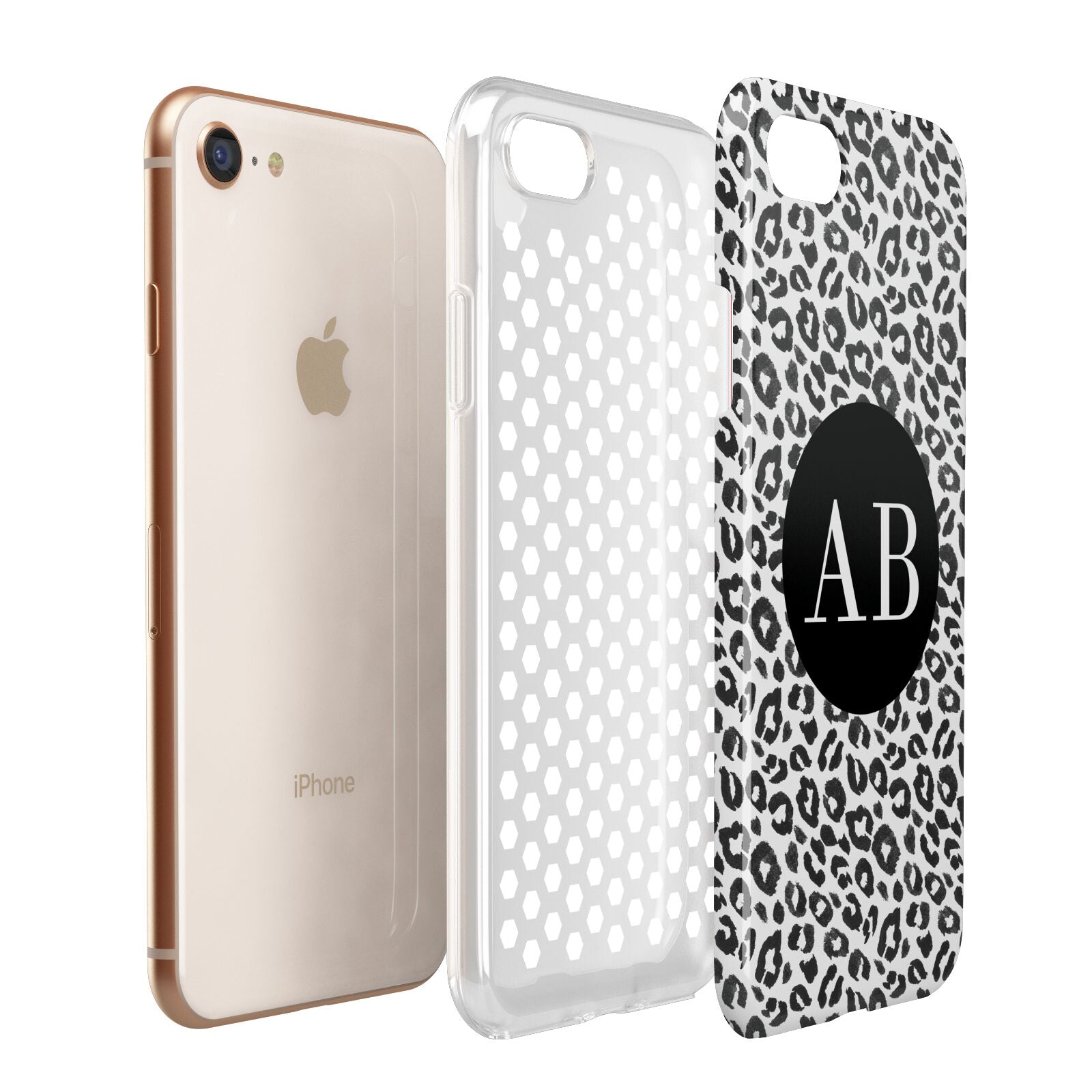 Leopard Print Black and White Apple iPhone 7 8 3D Tough Case Expanded View