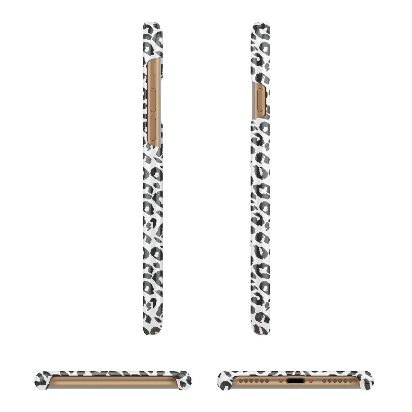 Leopard Print Black and White Apple iPhone 7 8 3D Wrap Snap Case Angled Images