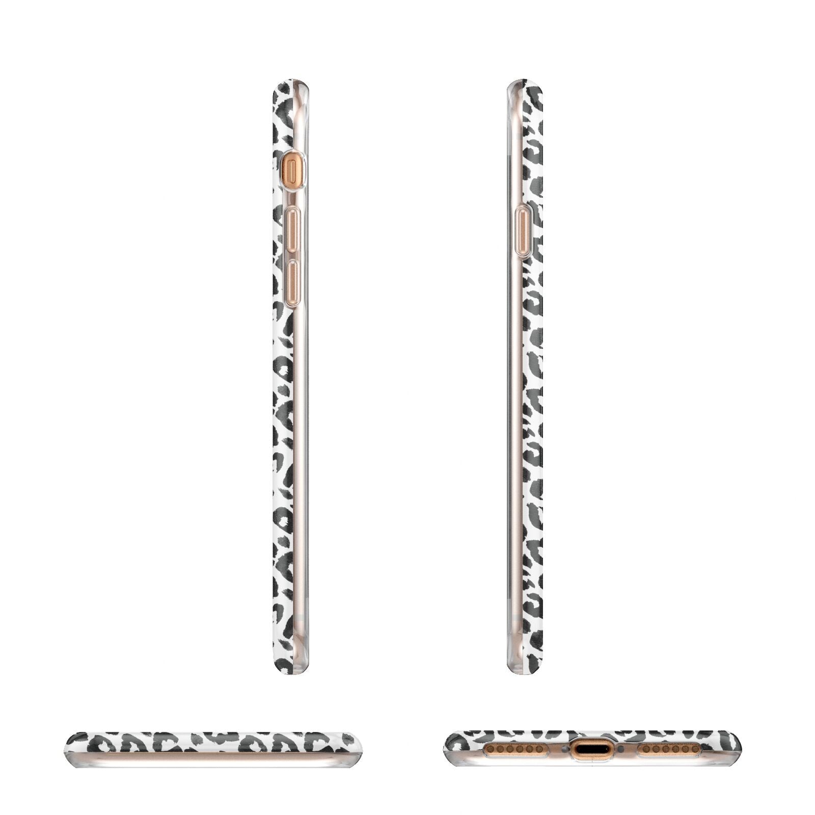 Leopard Print Black and White Apple iPhone 7 8 3D Wrap Tough Case Alternative Image Angles