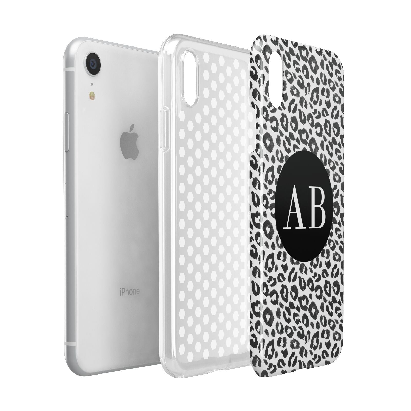 Leopard Print Black and White Apple iPhone XR White 3D Tough Case Expanded view