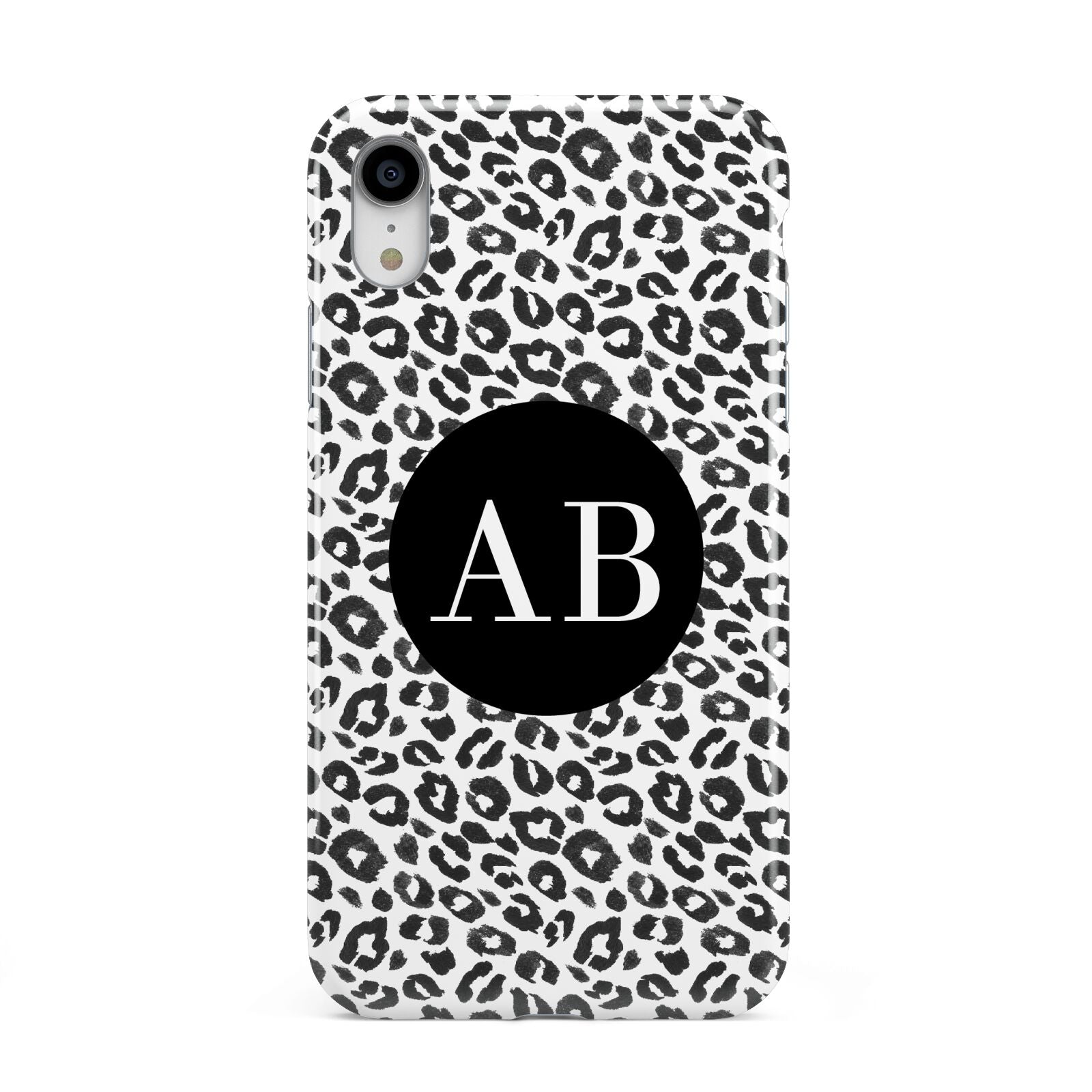 Leopard Print Black and White Apple iPhone XR White 3D Tough Case