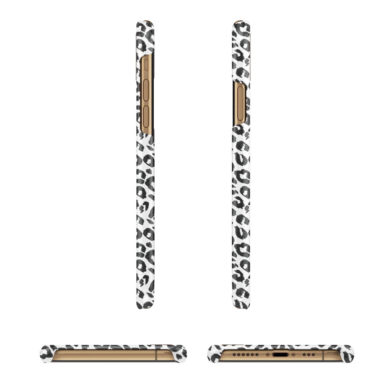 Leopard Print Black and White Apple iPhone Xs 3D Wrap Snap Case Angled Images