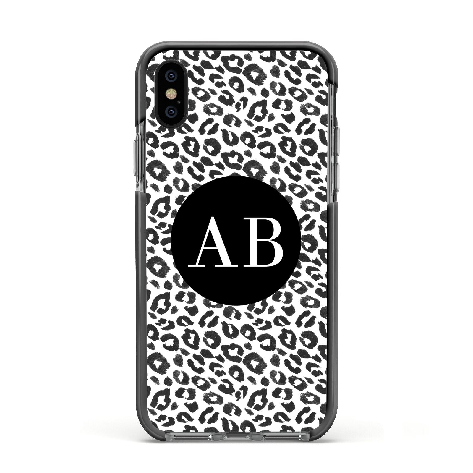 Leopard Print Black and White Apple iPhone Xs Impact Case Black Edge on Black Phone