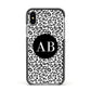 Leopard Print Black and White Apple iPhone Xs Impact Case Black Edge on Silver Phone