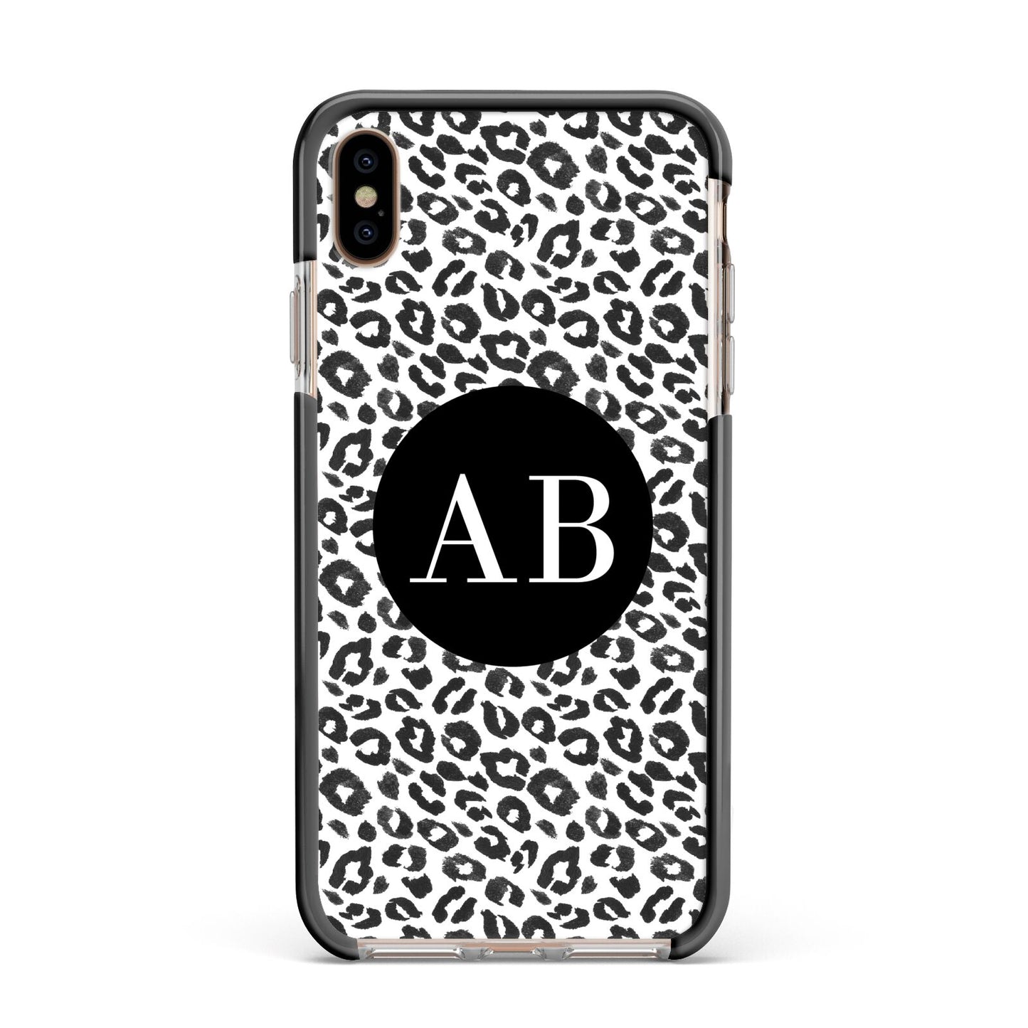 Leopard Print Black and White Apple iPhone Xs Max Impact Case Black Edge on Gold Phone