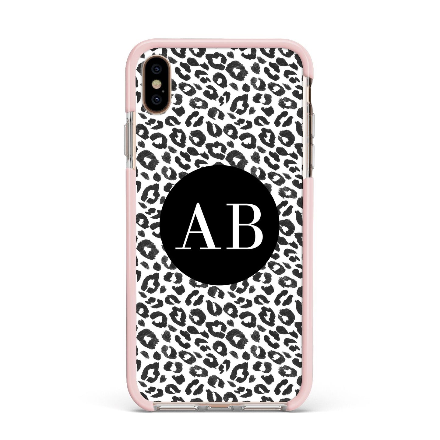 Leopard Print Black and White Apple iPhone Xs Max Impact Case Pink Edge on Gold Phone