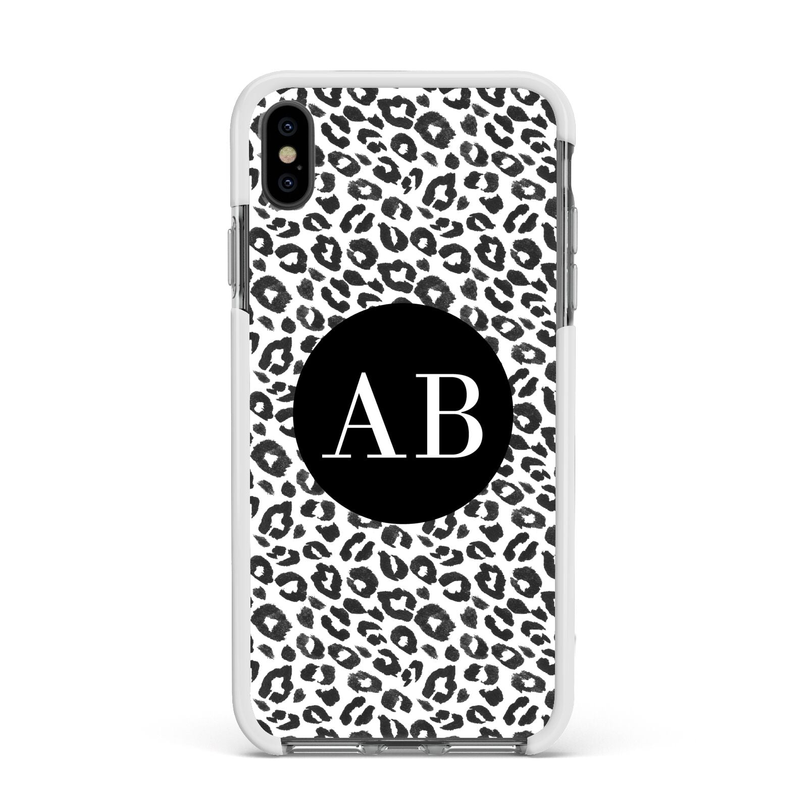 Leopard Print Black and White Apple iPhone Xs Max Impact Case White Edge on Black Phone