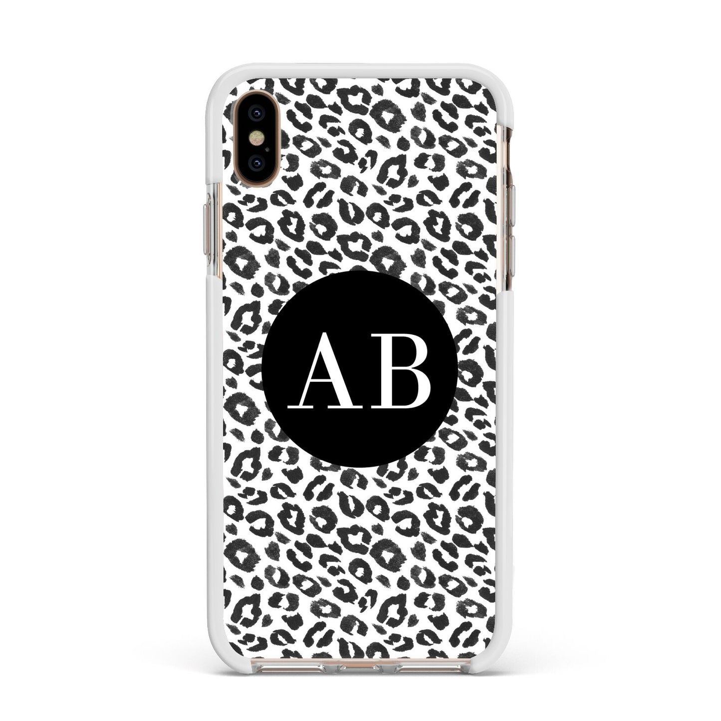 Leopard Print Black and White Apple iPhone Xs Max Impact Case White Edge on Gold Phone