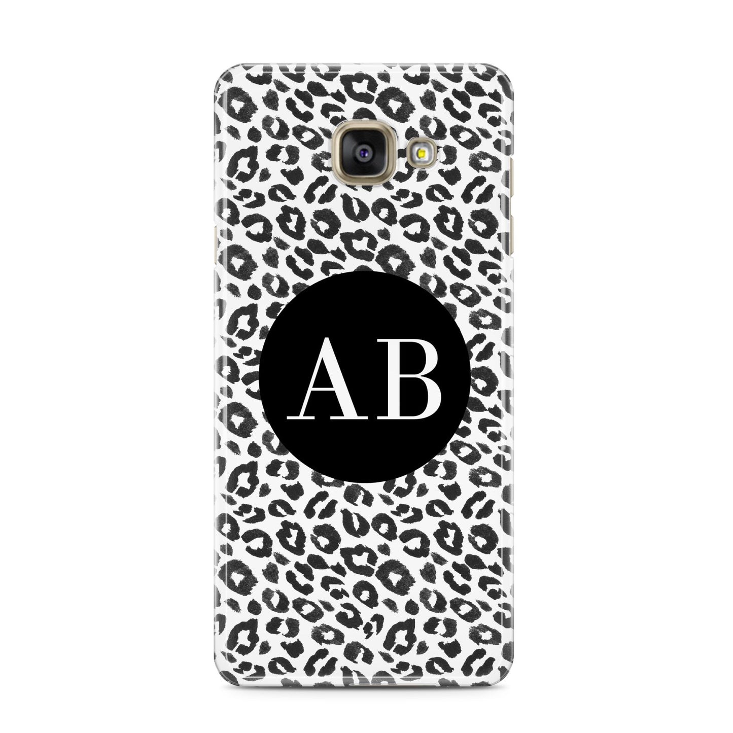 Leopard Print Black and White Samsung Galaxy A3 2016 Case on gold phone