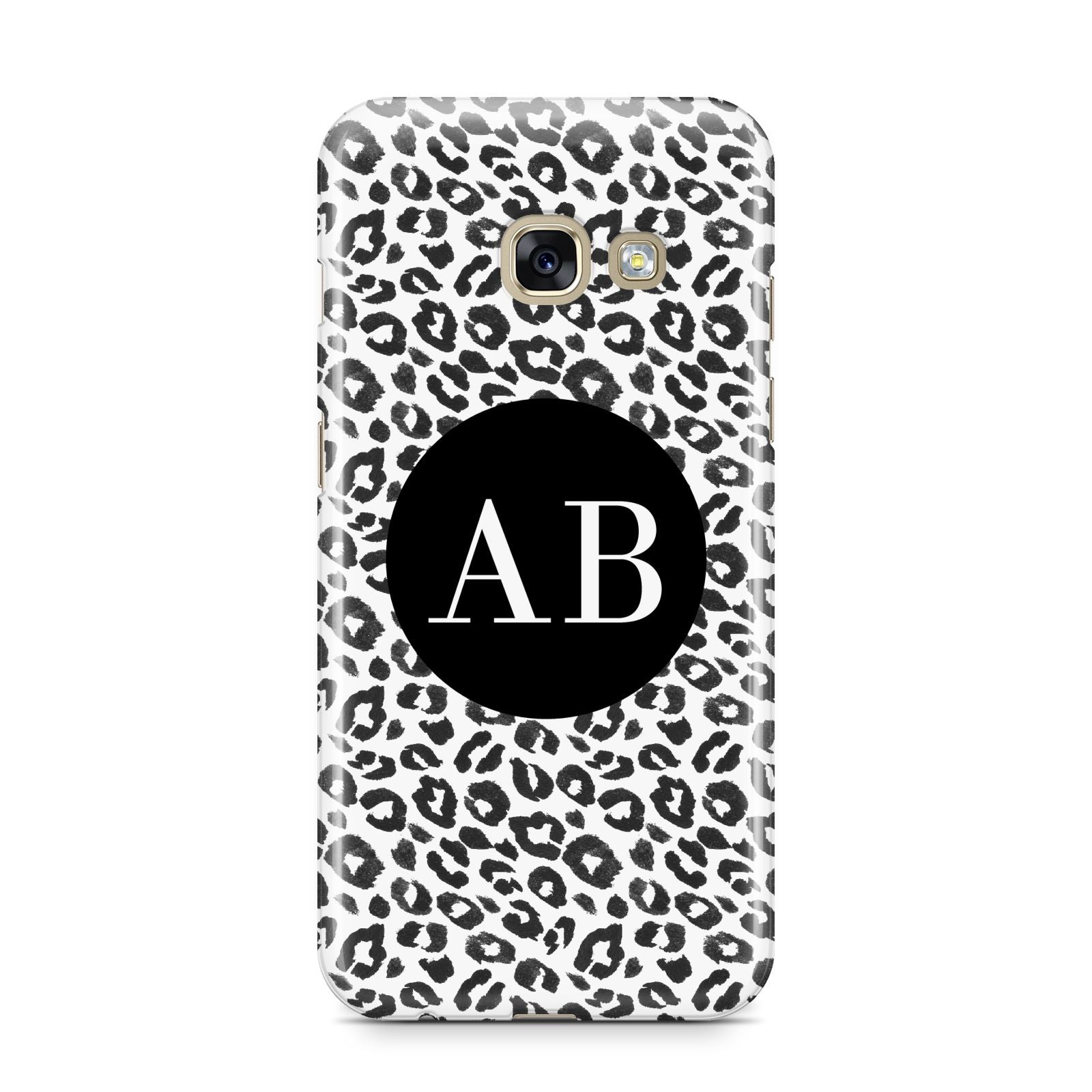 Leopard Print Black and White Samsung Galaxy A3 2017 Case on gold phone
