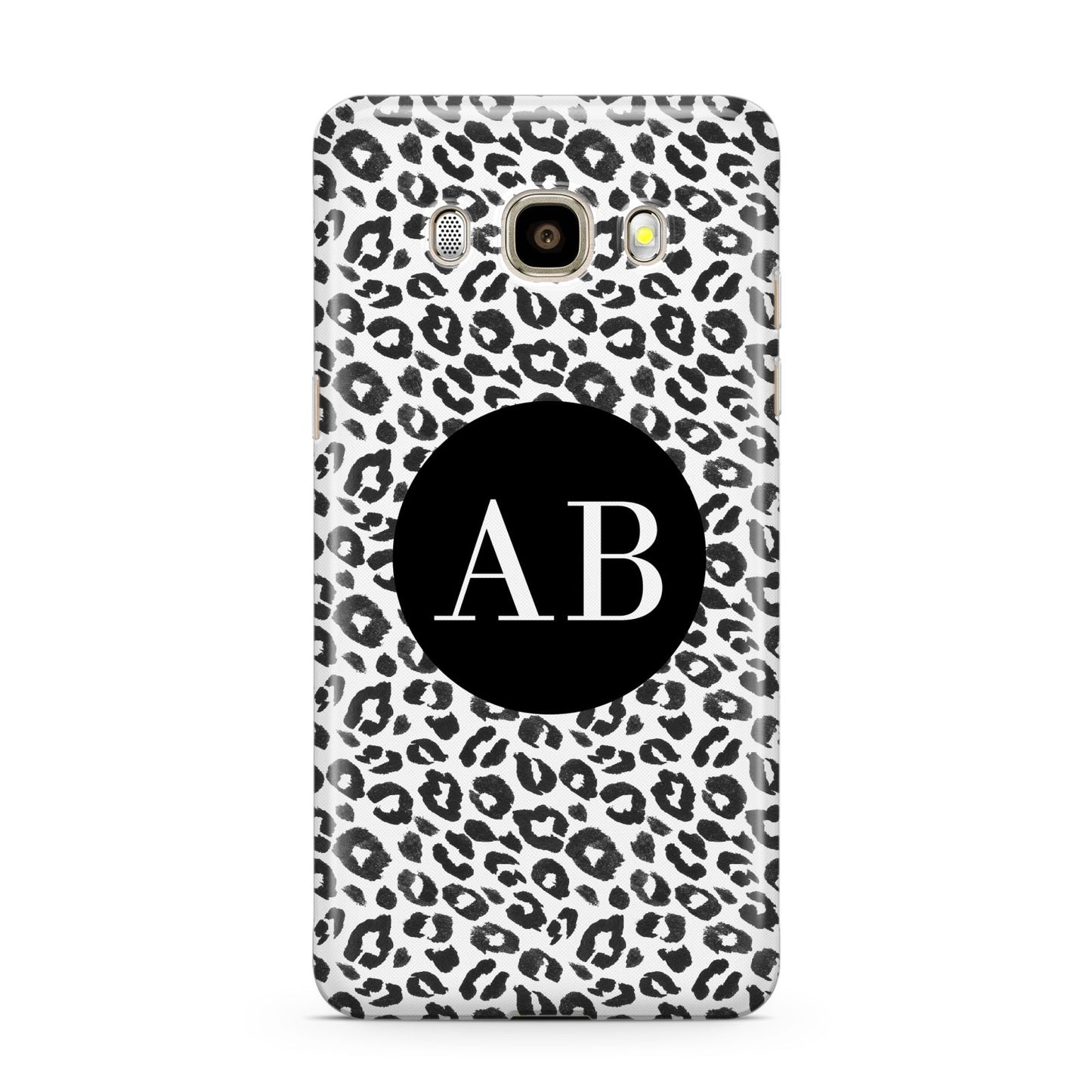 Leopard Print Black and White Samsung Galaxy J7 2016 Case on gold phone