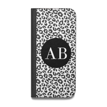 Leopard Print Black and White Vegan Leather Flip iPhone Case