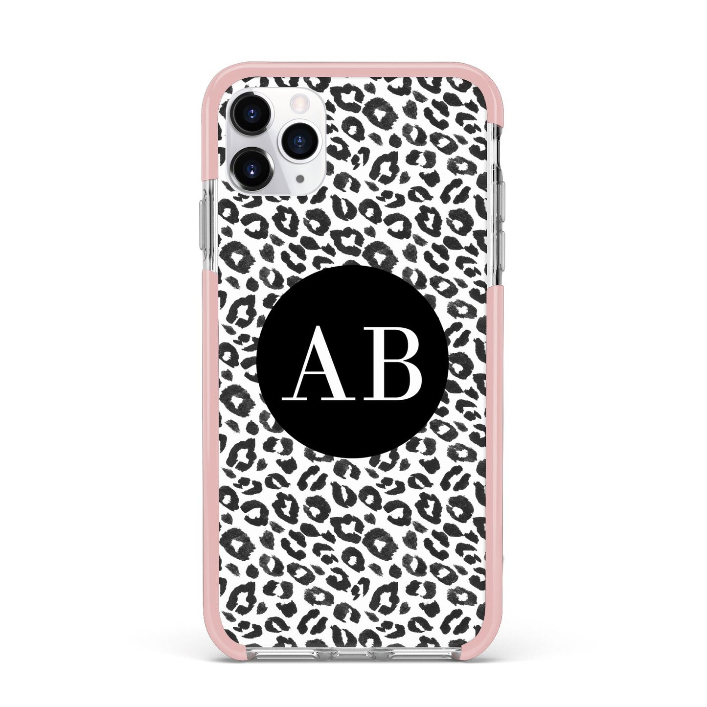 Leopard Print Black and White iPhone 11 Pro Max Impact Pink Edge Case