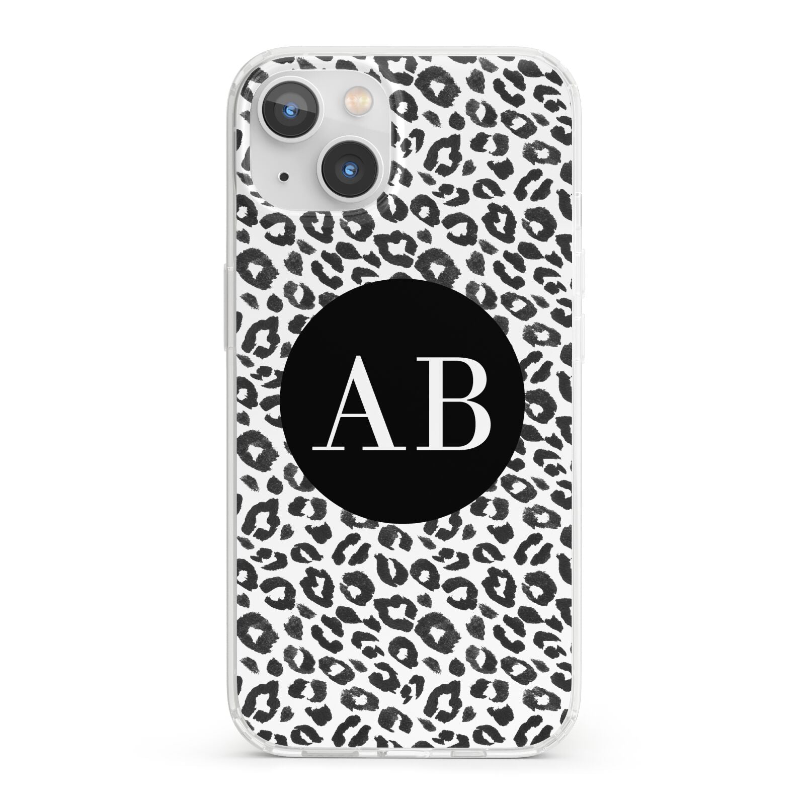Leopard Print Black and White iPhone 13 Clear Bumper Case