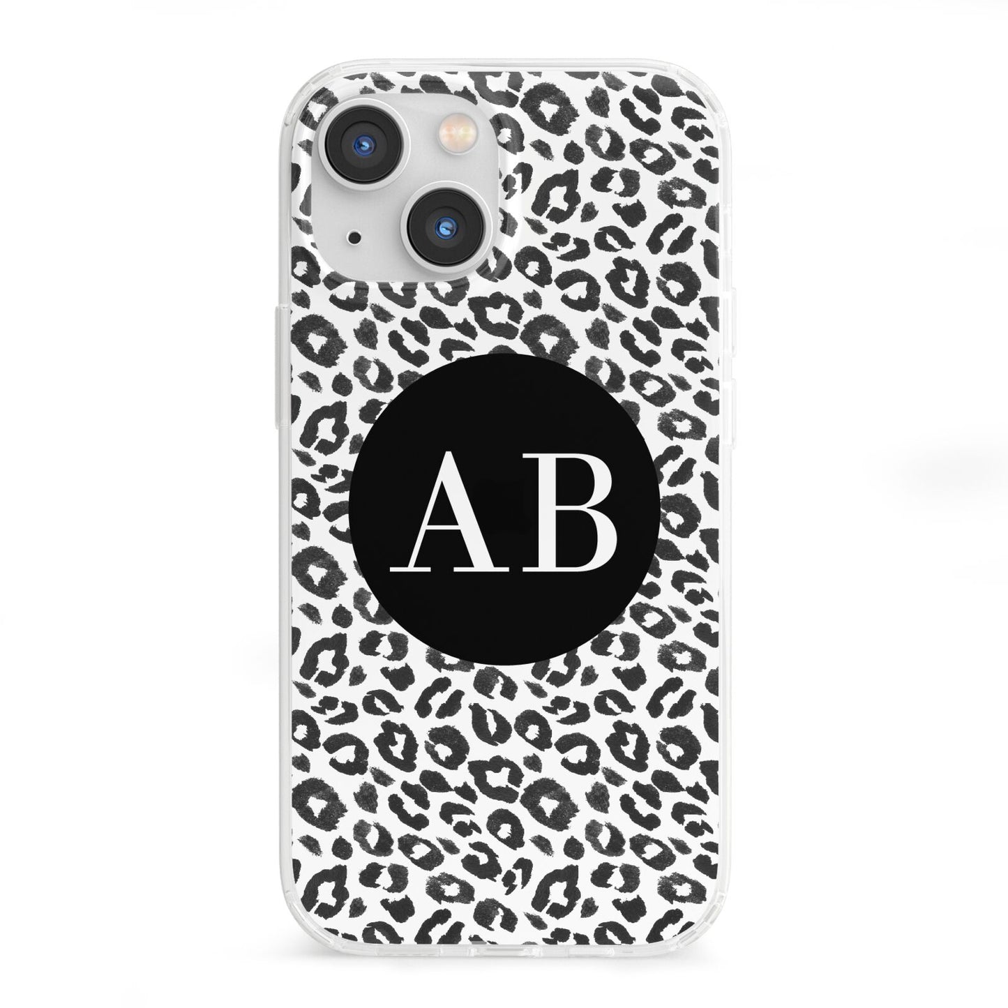 Leopard Print Black and White iPhone 13 Mini Clear Bumper Case