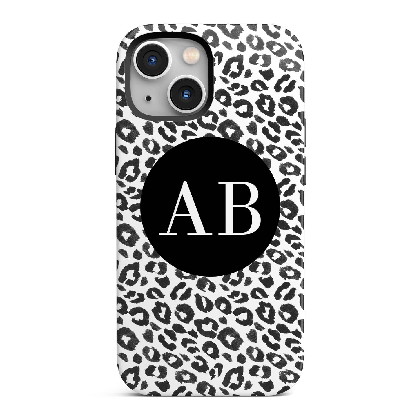Leopard Print Black and White iPhone 13 Mini Full Wrap 3D Tough Case