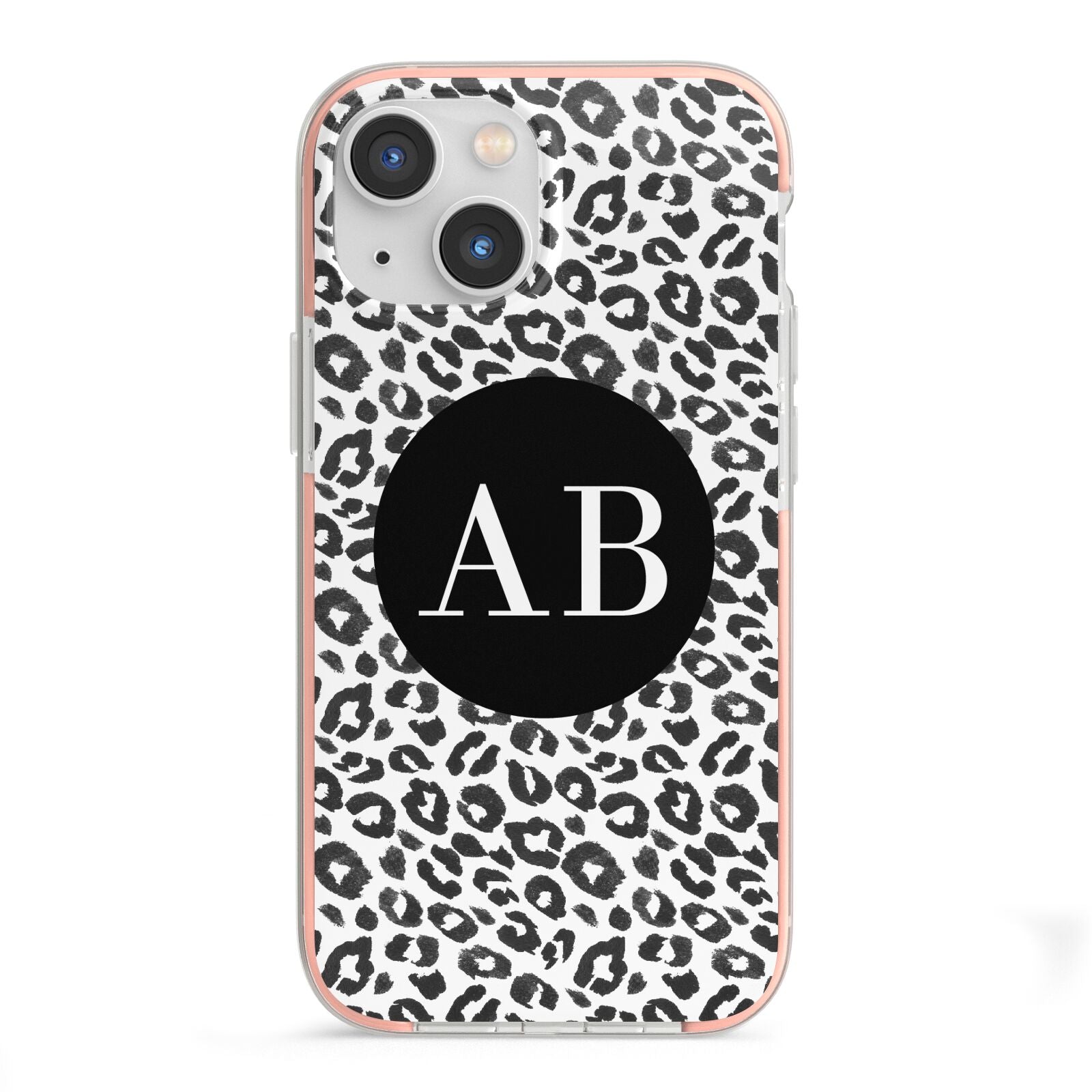 Leopard Print Black and White iPhone 13 Mini TPU Impact Case with Pink Edges