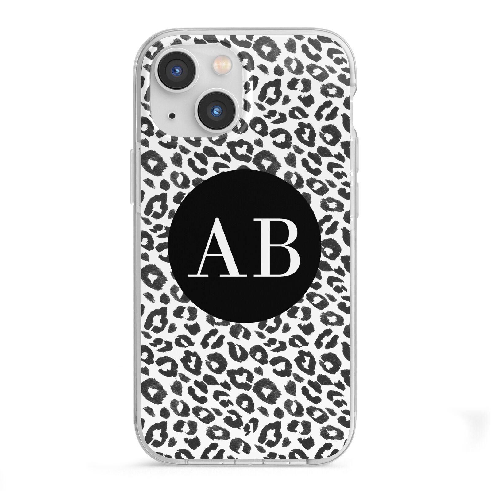 Leopard Print Black and White iPhone 13 Mini TPU Impact Case with White Edges