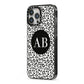 Leopard Print Black and White iPhone 13 Pro Max Black Impact Case Side Angle on Silver phone