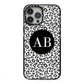Leopard Print Black and White iPhone 13 Pro Max Black Impact Case on Silver phone