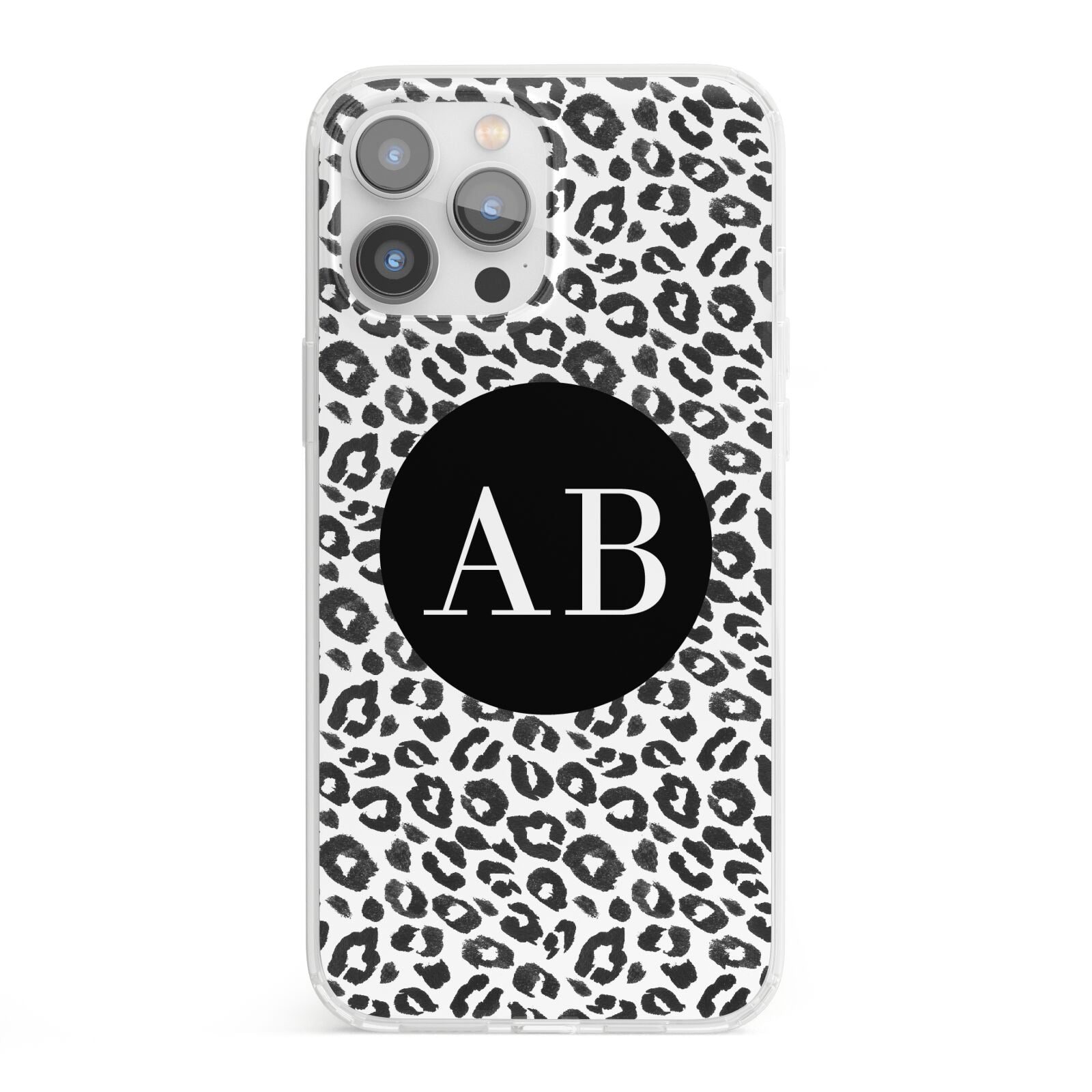 Leopard Print Black and White iPhone 13 Pro Max Clear Bumper Case