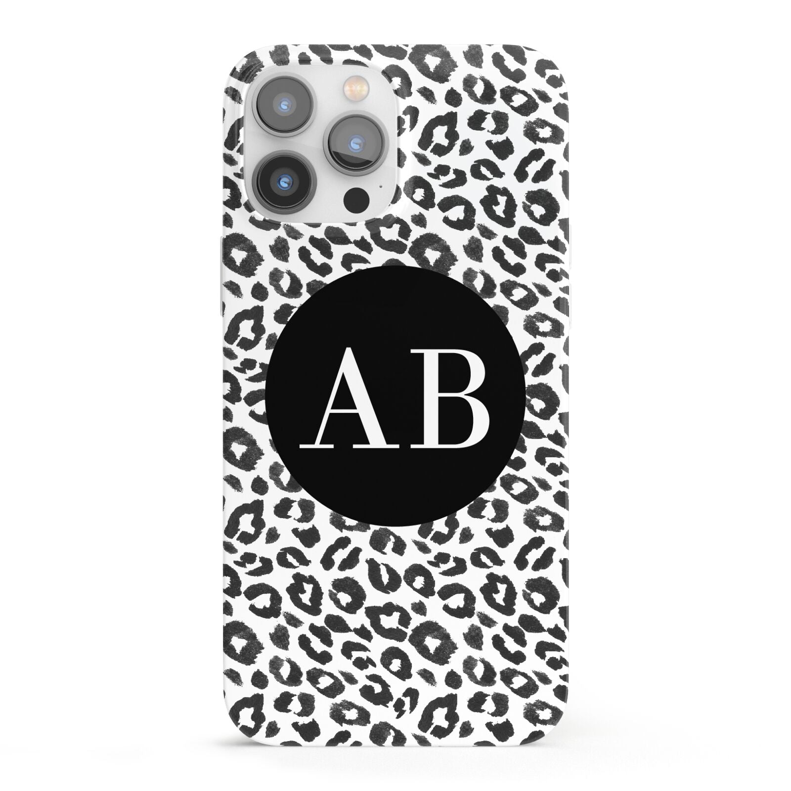 Leopard Print Black and White iPhone 13 Pro Max Full Wrap 3D Snap Case