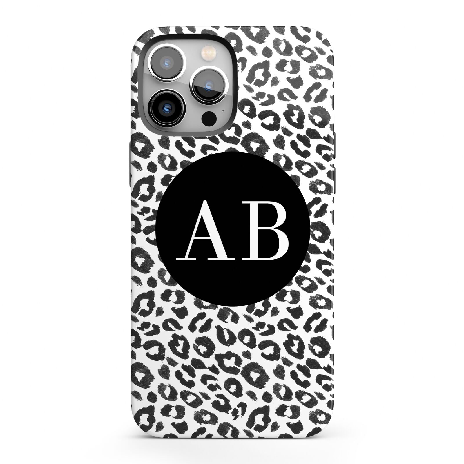 Leopard Print Black and White iPhone 13 Pro Max Full Wrap 3D Tough Case