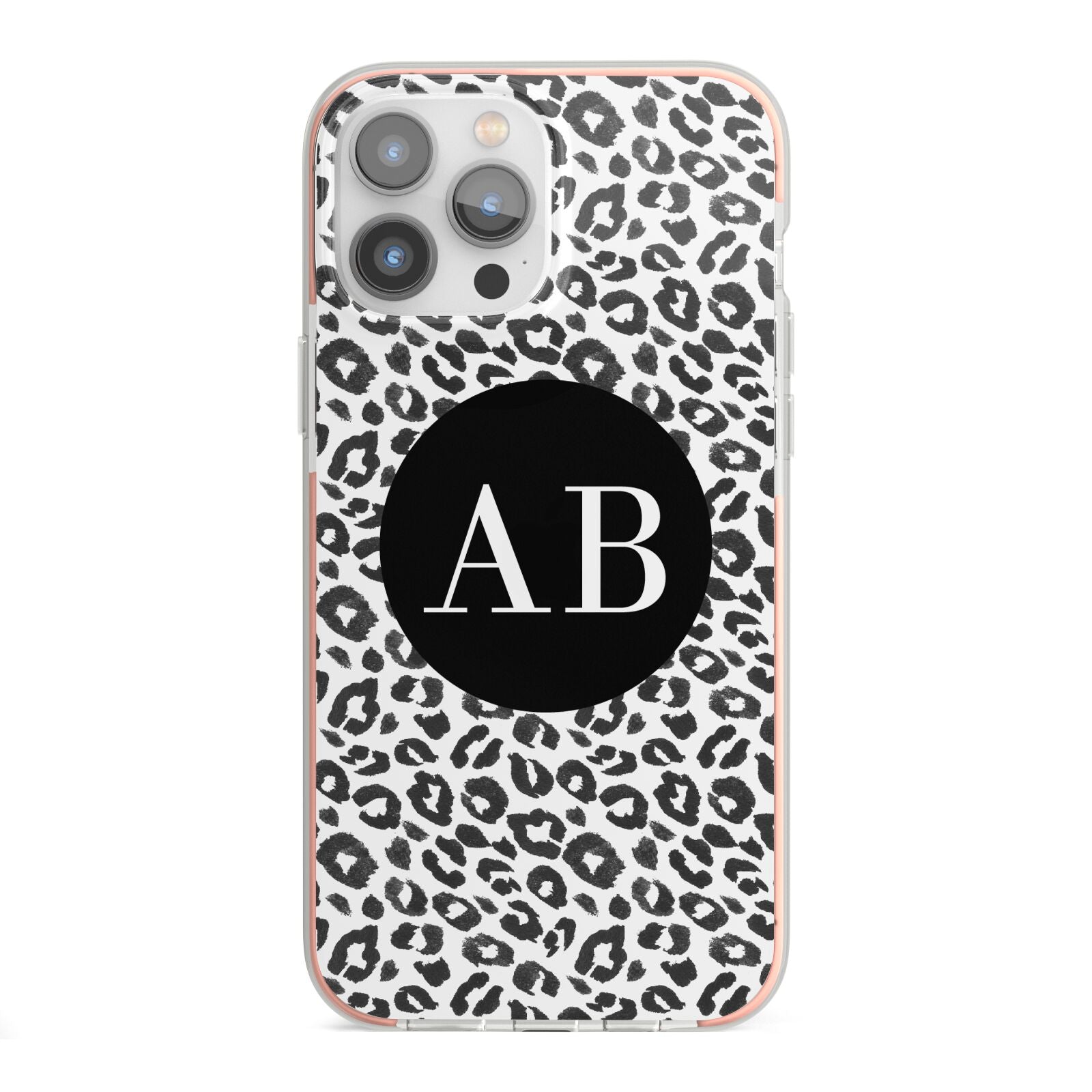 Leopard Print Black and White iPhone 13 Pro Max TPU Impact Case with Pink Edges