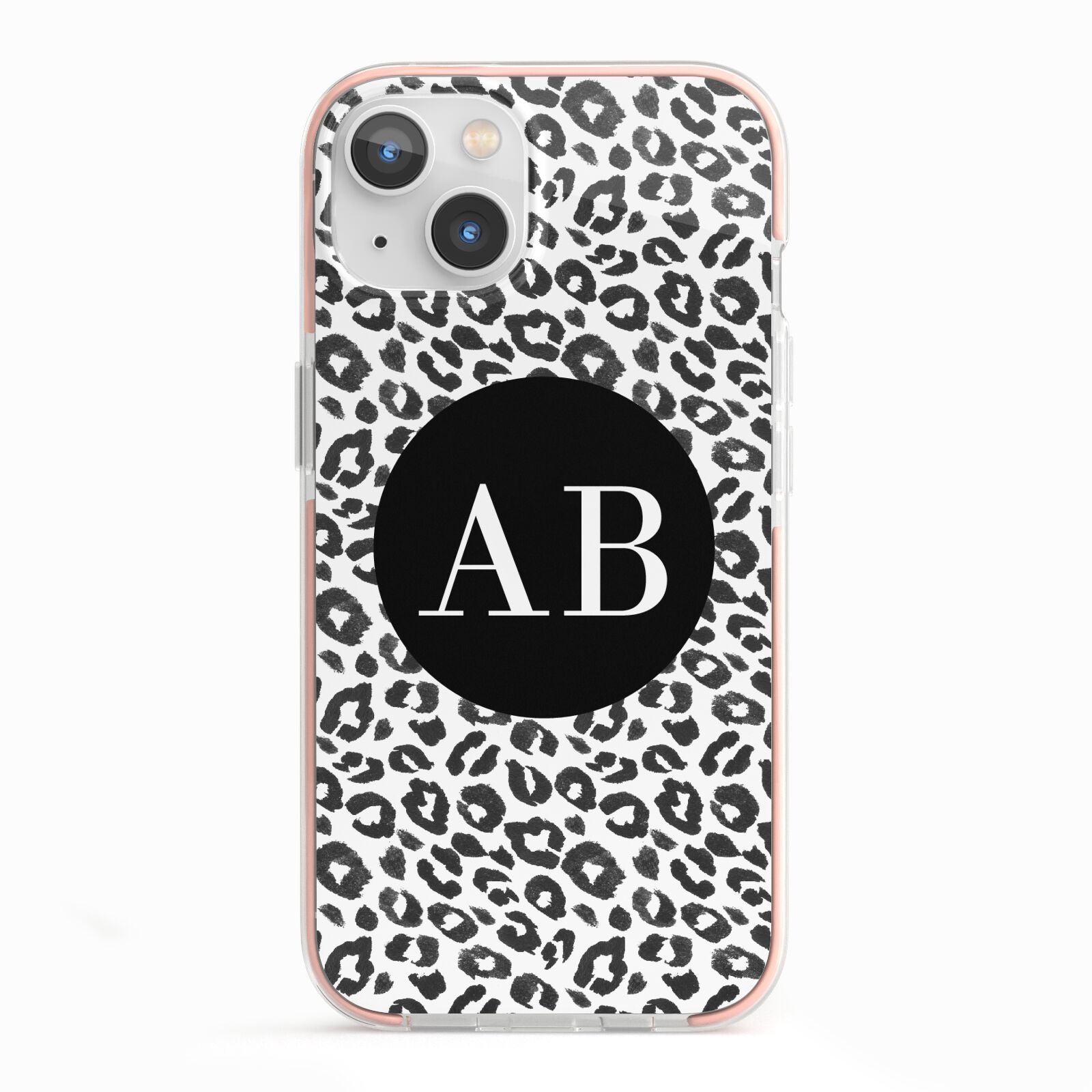 Leopard Print Black and White iPhone 13 TPU Impact Case with Pink Edges
