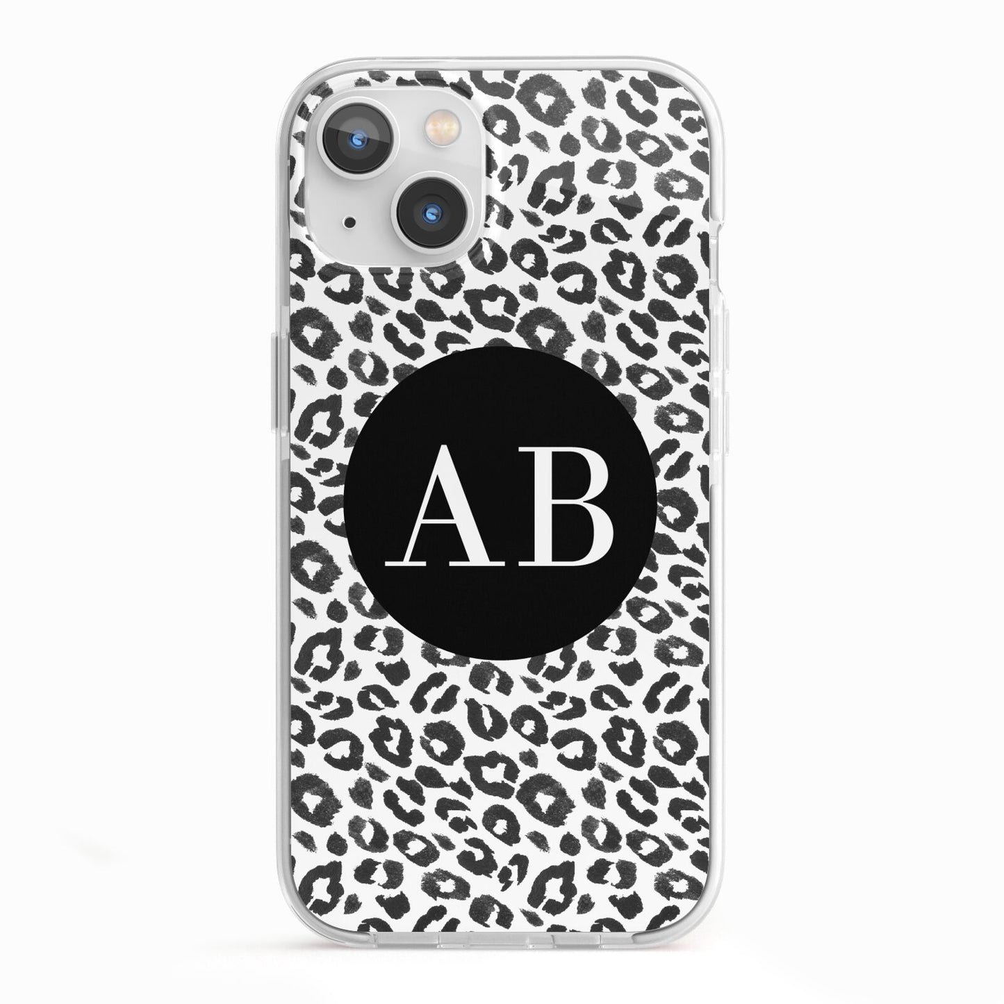 Leopard Print Black and White iPhone 13 TPU Impact Case with White Edges