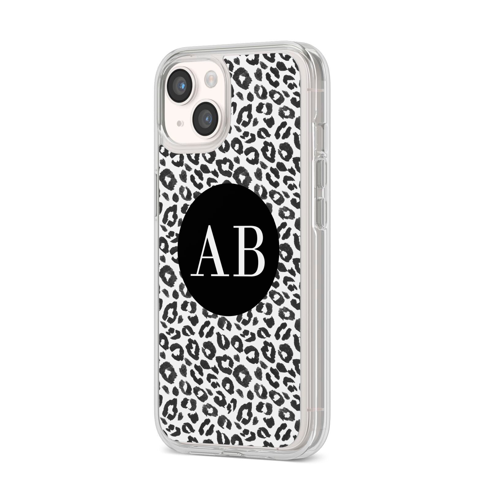 Leopard Print Black and White iPhone 14 Clear Tough Case Starlight Angled Image