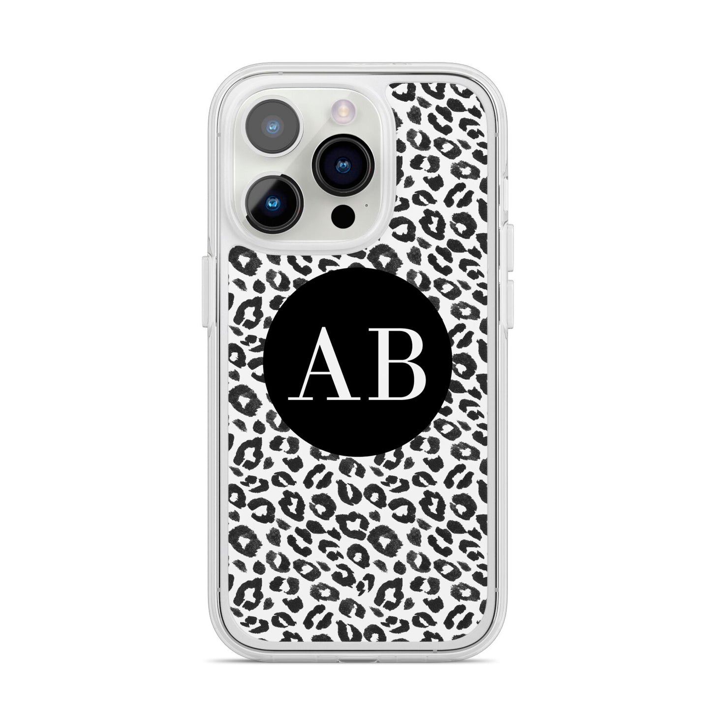 Leopard Print Black and White iPhone 14 Pro Clear Tough Case Silver