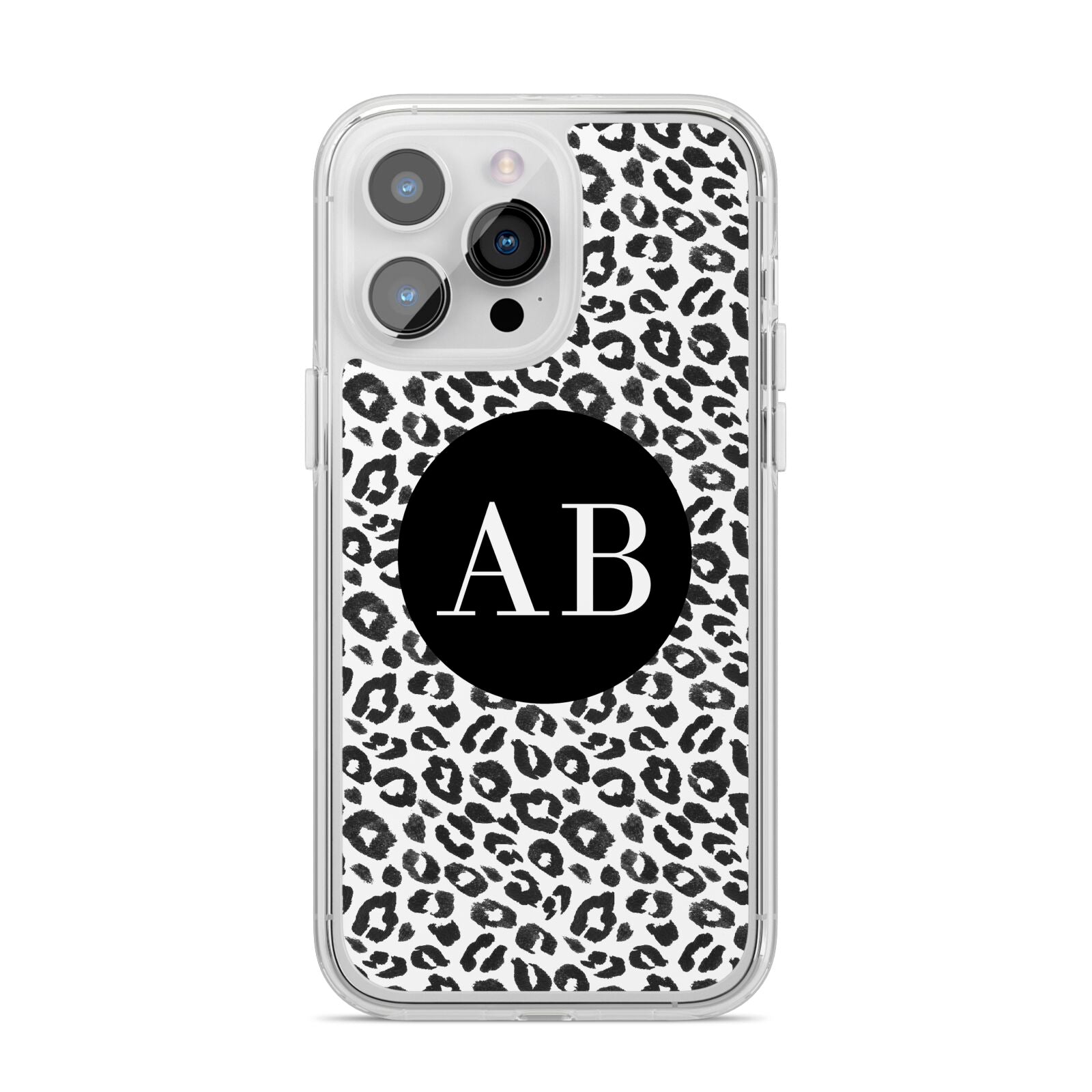 Leopard Print Black and White iPhone 14 Pro Max Clear Tough Case Silver