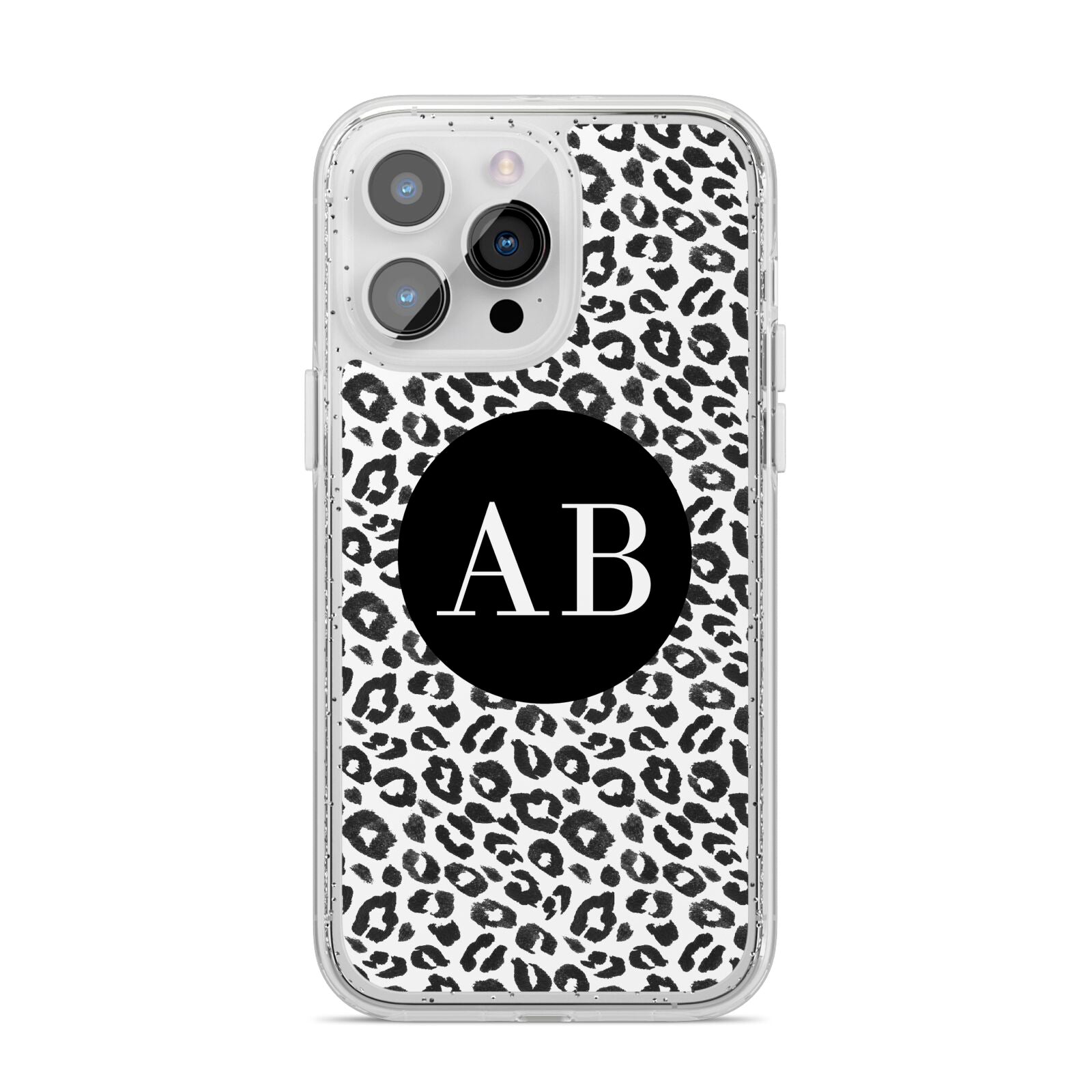 Leopard Print Black and White iPhone 14 Pro Max Glitter Tough Case Silver