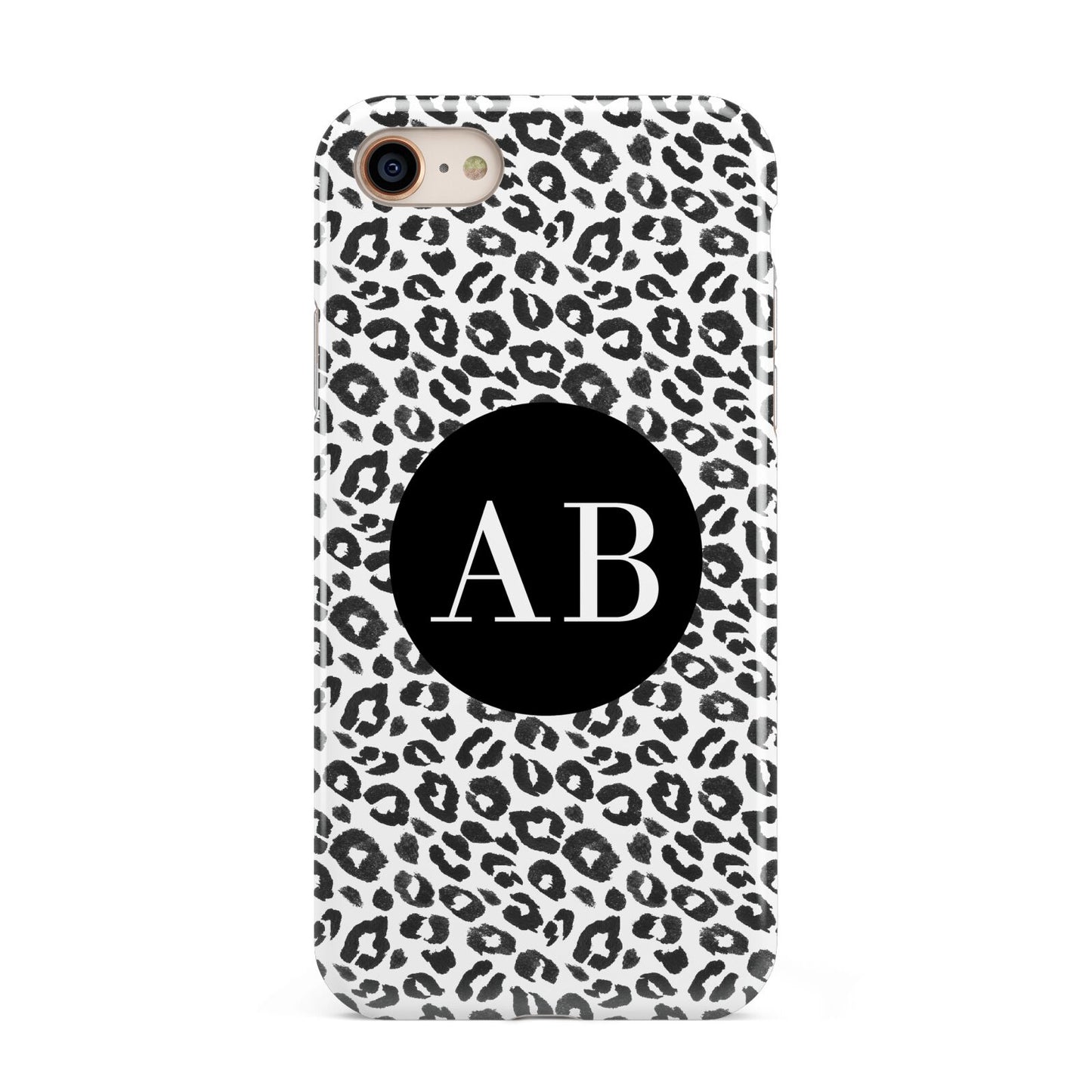 Leopard Print Black and White iPhone 8 3D Tough Case on Gold Phone