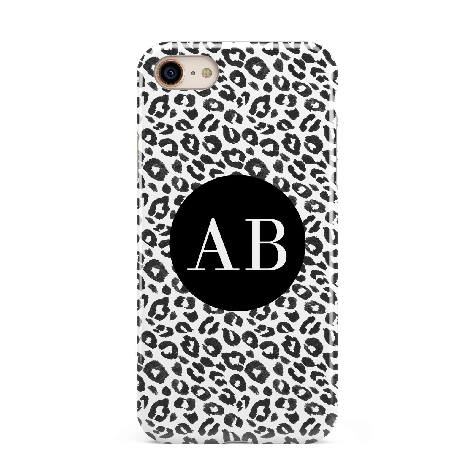 Leopard Print Black and White iPhone 8 3D Tough Case on Gold Phone