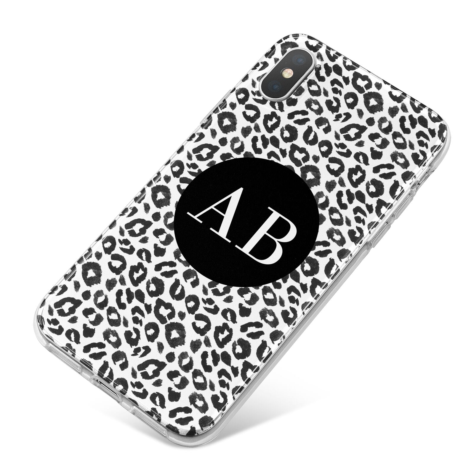 Leopard Print Black and White iPhone X Bumper Case on Silver iPhone