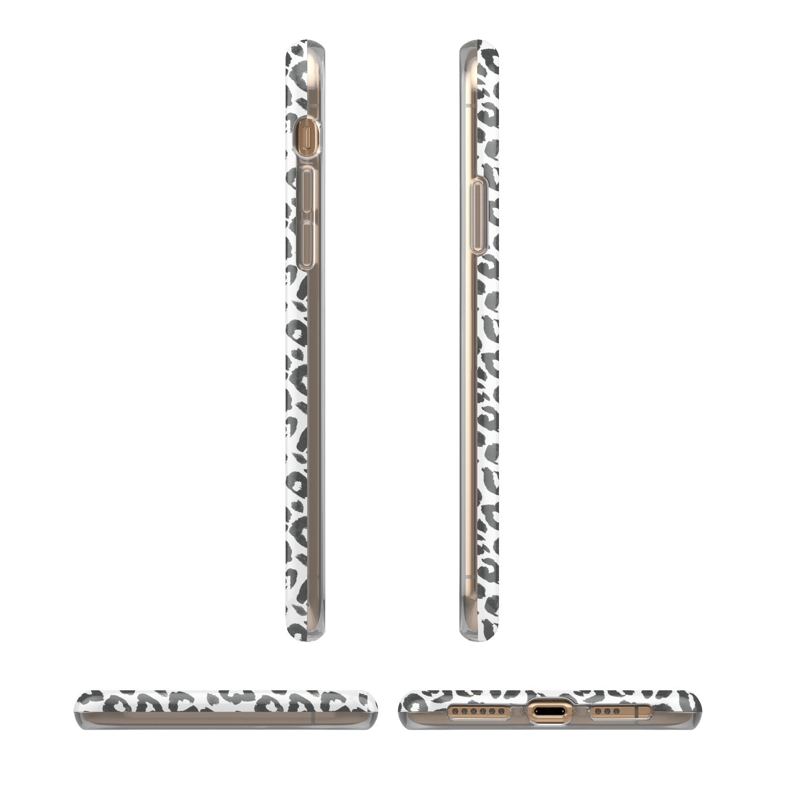 Leopard Print Black and White iPhone XS 3D Tough Case in Gold Angled Images