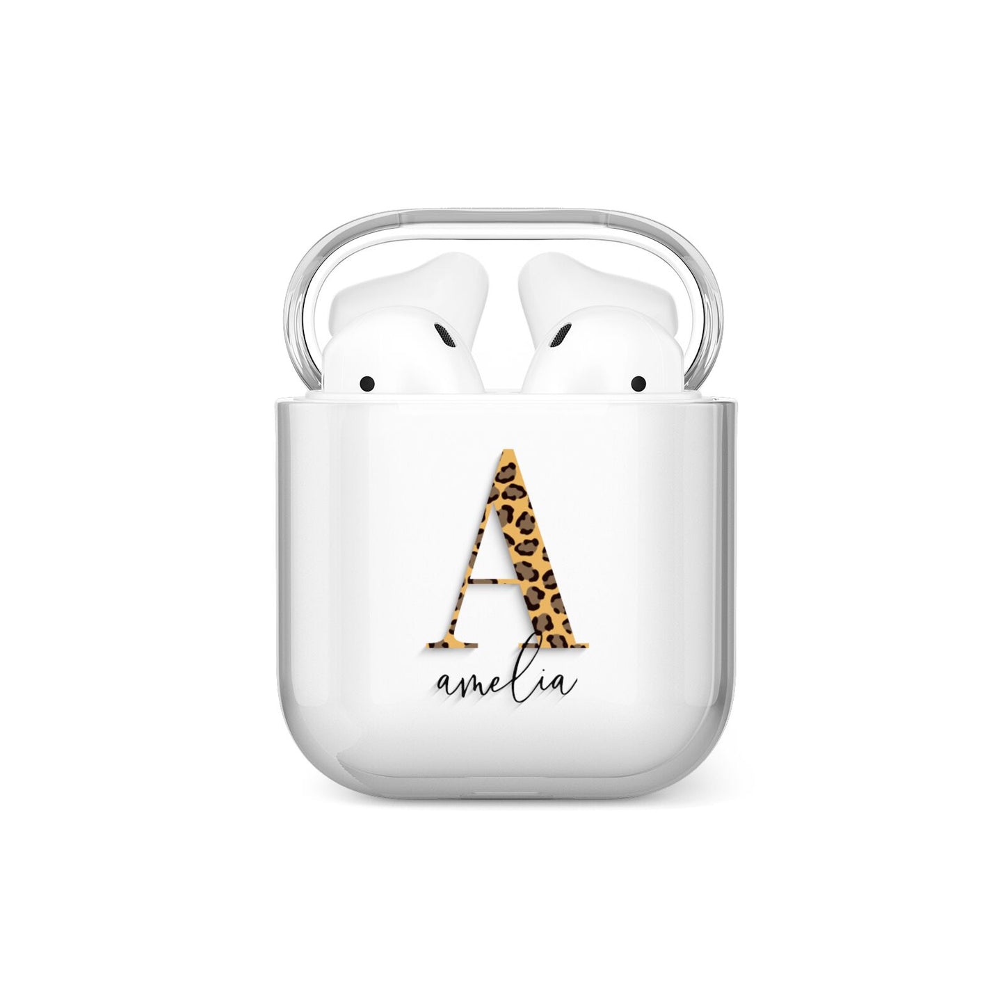 Leopard Print Initial with Name AirPods Case