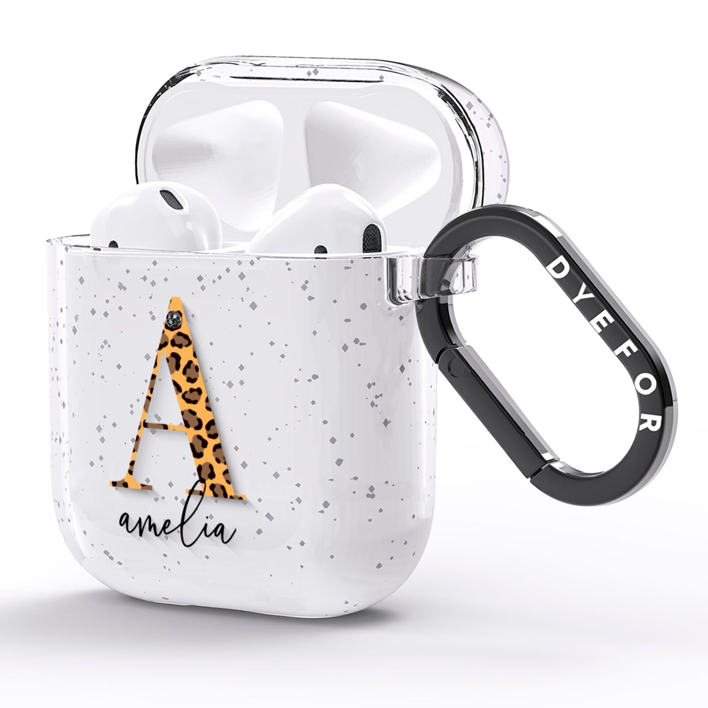 Leopard Print Initial with Name AirPods Glitter Case Side Image
