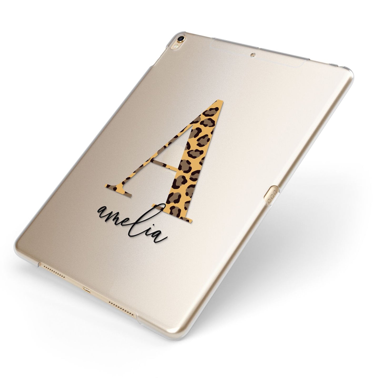 Leopard Print Initial with Name Apple iPad Case on Gold iPad Side View