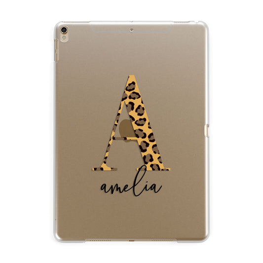 Leopard Print Initial with Name Apple iPad Gold Case