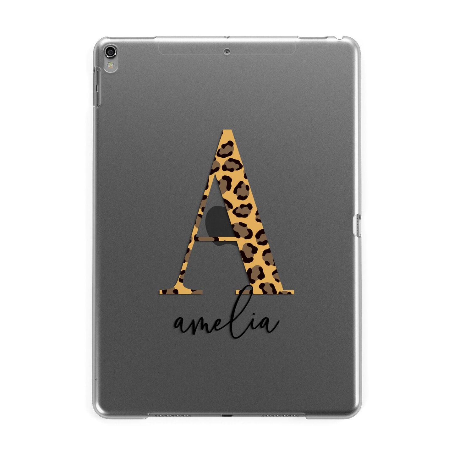 Leopard Print Initial with Name Apple iPad Grey Case